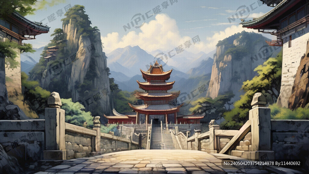 高山上的道观 陡峭山路