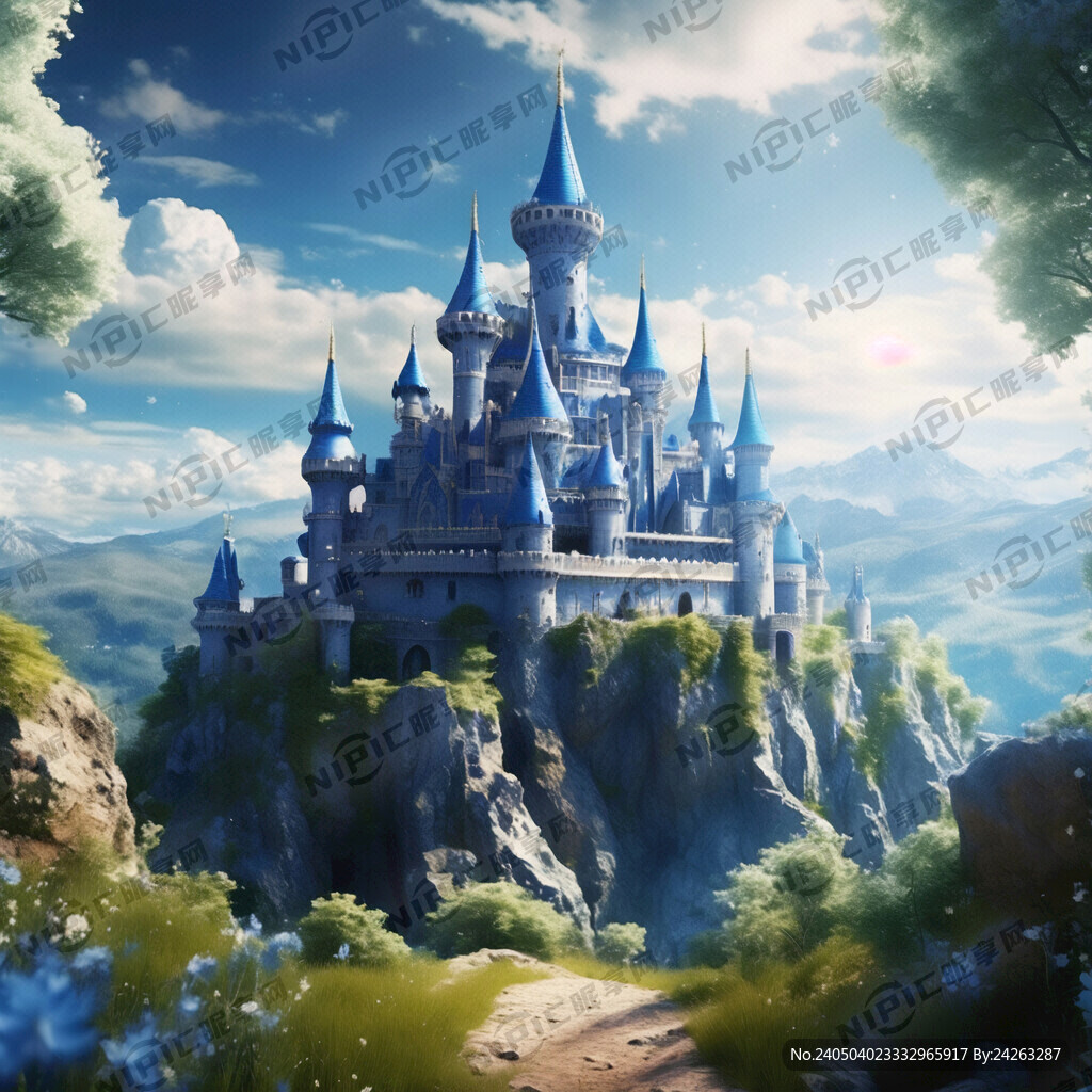 蓝色城堡 梦幻 超广角 俯视图