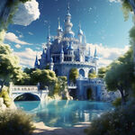 蓝色城堡，梦幻，俯视图，光线追踪，高清8K壁纸