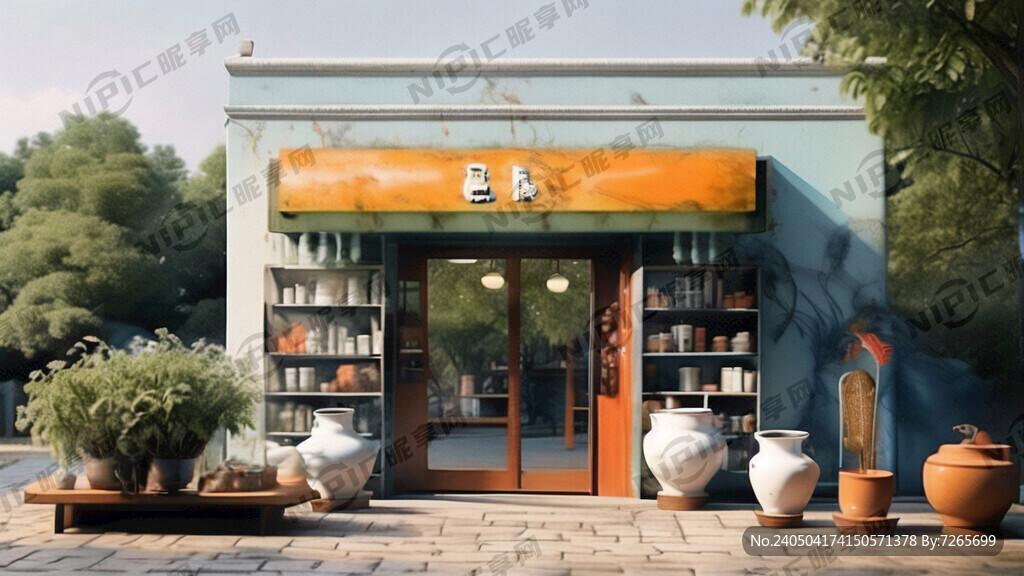 茶叶店门头 背景为茶山