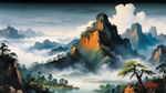 千里江山图王希孟长画卷，山是蓝绿色的，高清，300分辨率，