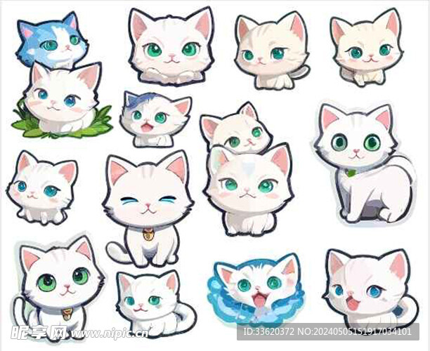 可爱猫猫矢量卡通形象贴纸设计