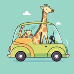 卡通驾驶汽车的长颈鹿