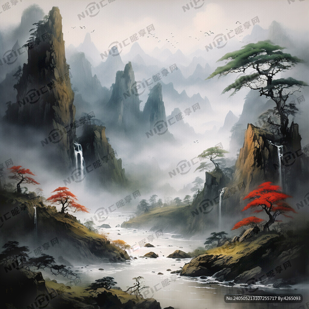 山谷 中国风 中国画 山水