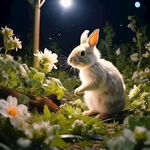 路灯下  植物开花  虫子再吃叶子  兔子  兔子在吃草