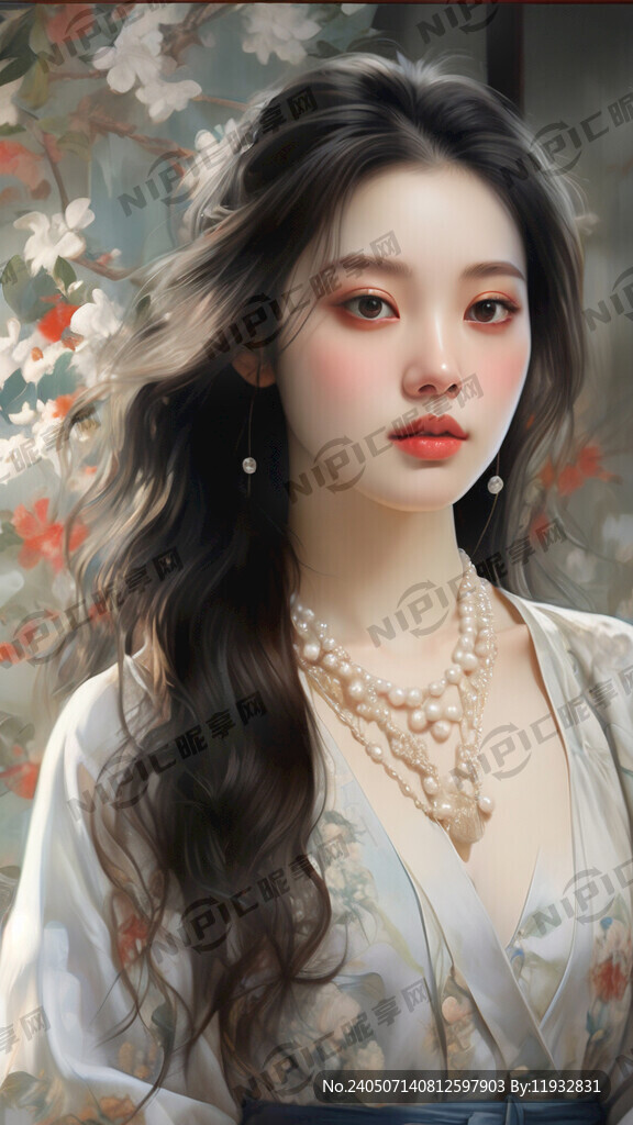 侧面 珍珠项链 时尚 美女