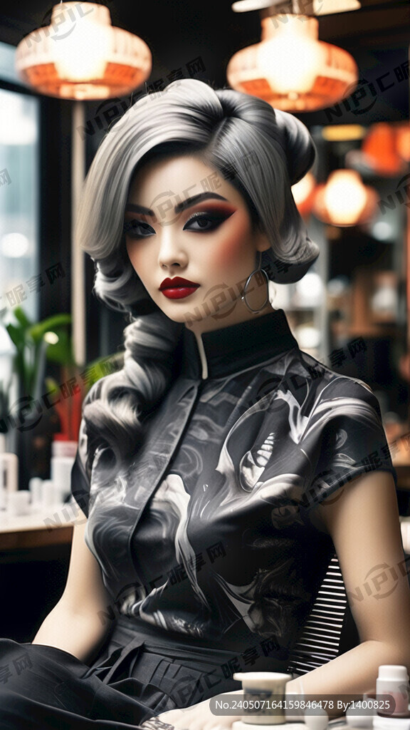 美发店美女画面 黑白灰