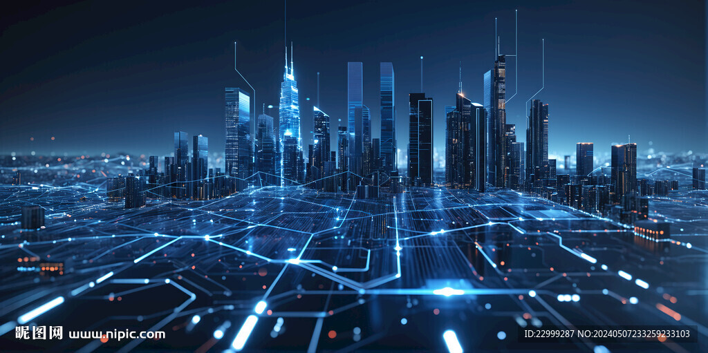 半导体元素集成电路城市概念图