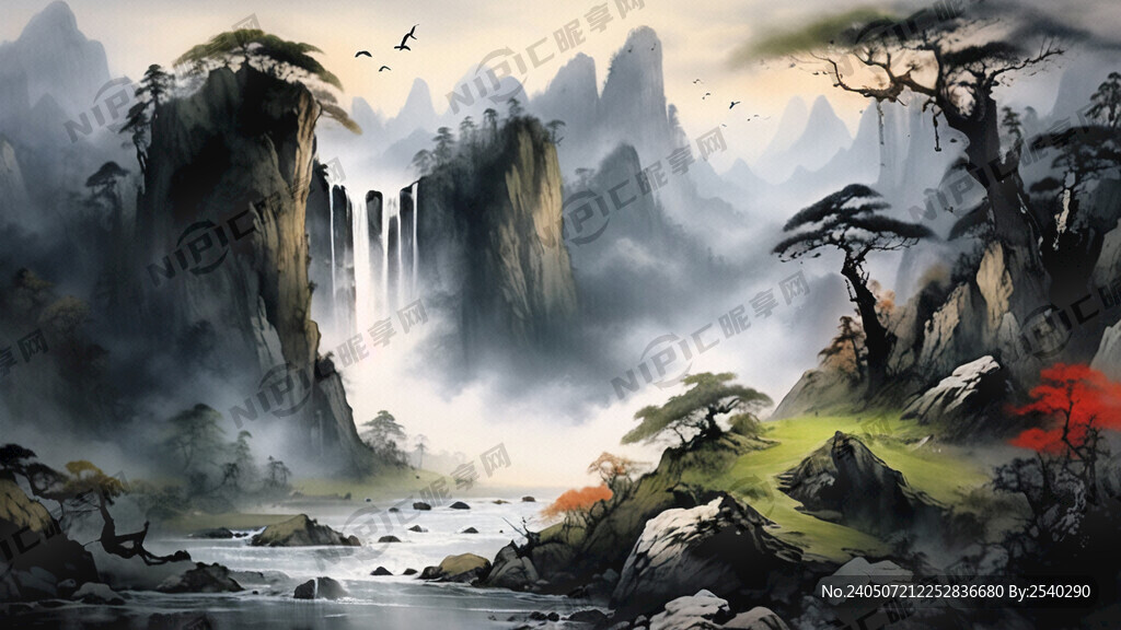 山谷 中国风 中国画 山水