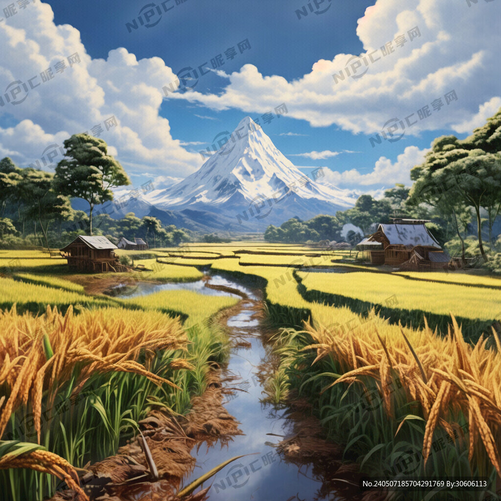 稻田地 雪山 突出稻香