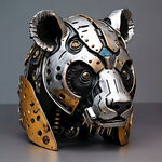赛博朋克科技感金属片拼接的大熊猫头盔