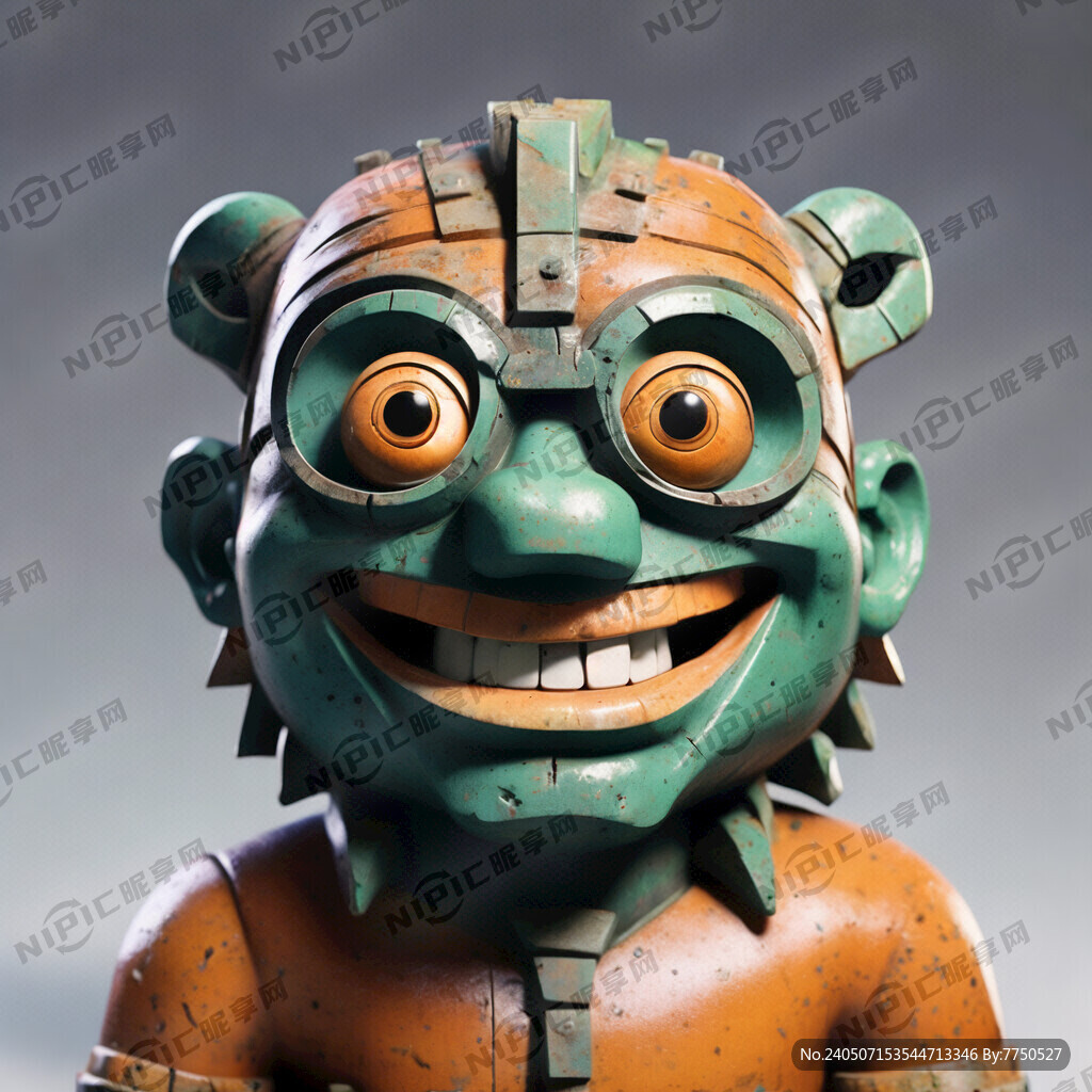 绘制一幅三星堆纵目元素的卡通头