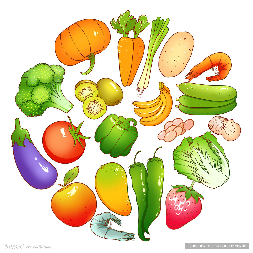 卡通蔬菜水果全民营养周食物插画