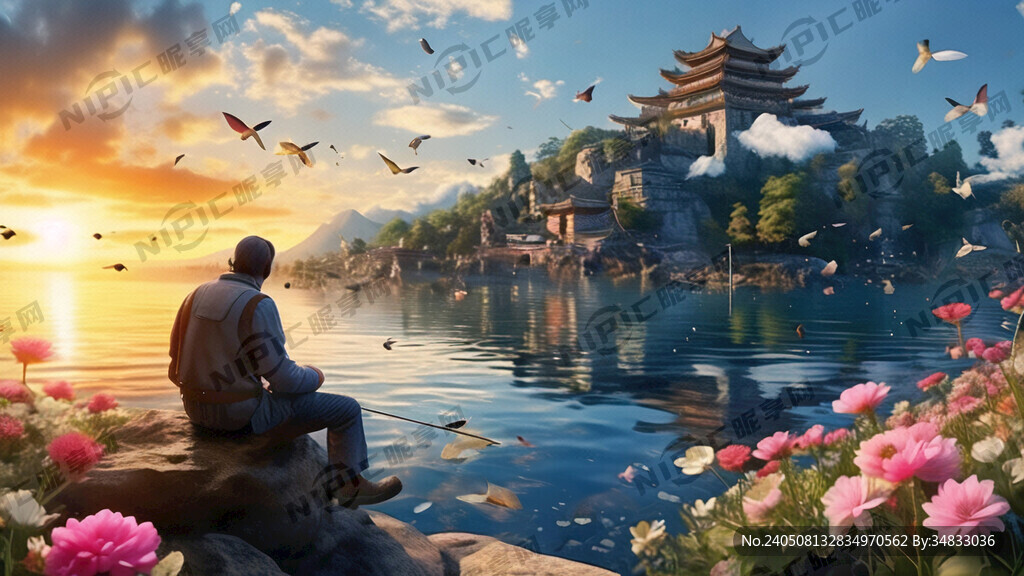 悬崖峭壁的仙山 天空有太阳
