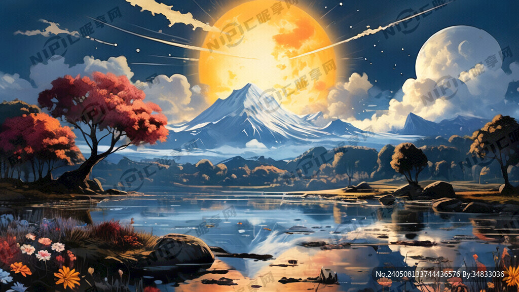 悬崖峭壁的仙山 天空有太阳