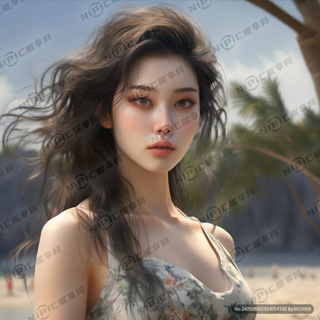 夏日现代美少女 唯美沙滩 3D