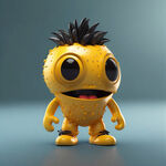 吉祥物 黄色 3D效果 彩色辛烷值渲染，完美光影，电影质感，