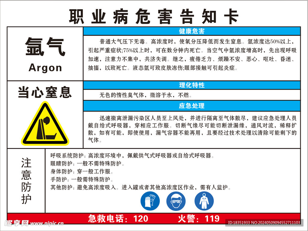 氩气职业危害告知卡