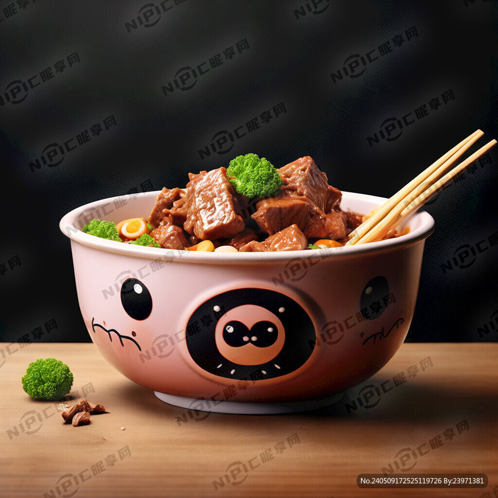 卡通的碗装红烧牛肉