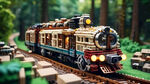 用乐高构建蒸气朋克世界的火车，行驶在森林中