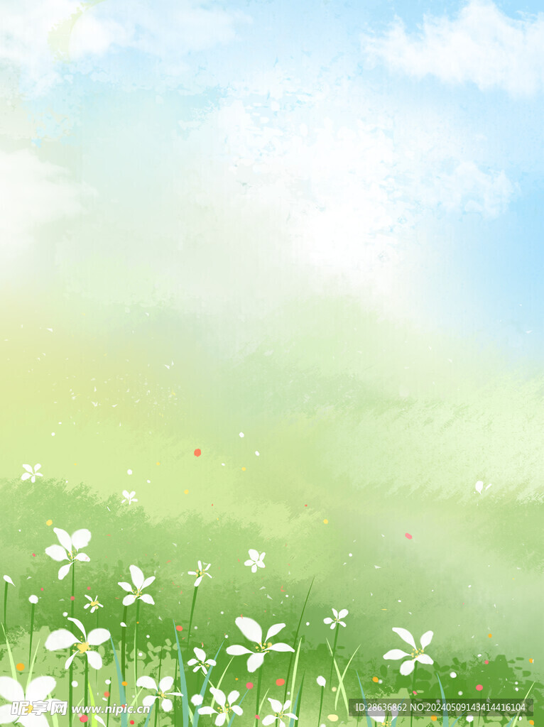 绿色清新春天花朵花卉水彩背景