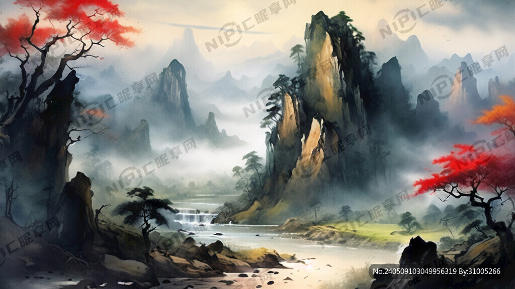山谷 中国风 中国画 山水