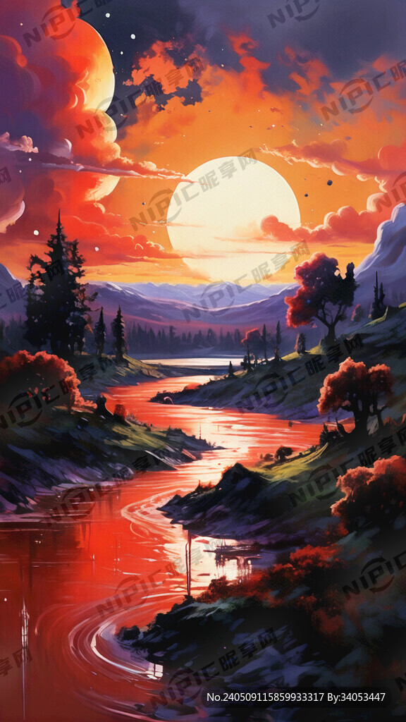 红黄红紫配色  夕阳