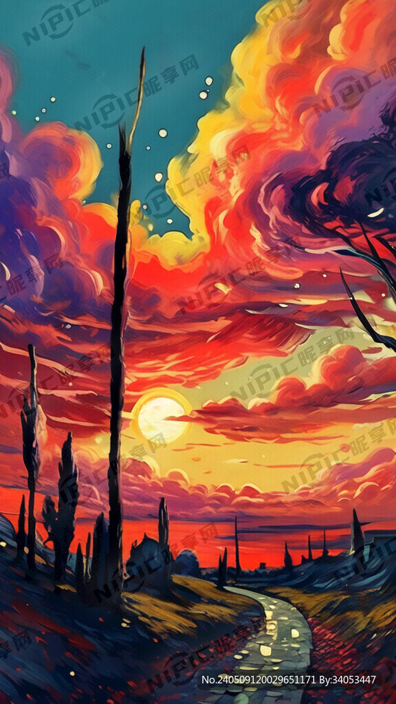 红黄红紫配色  夕阳