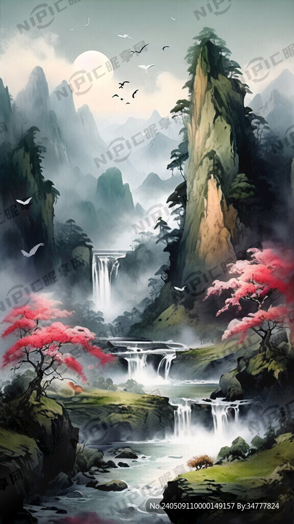 山谷 中国风 中国画 山水