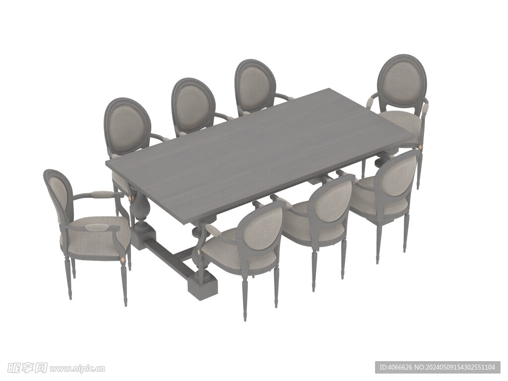 美式餐桌椅条形餐桌3d模型