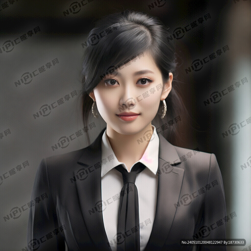 职场女性 穿黑色西服 白色背景