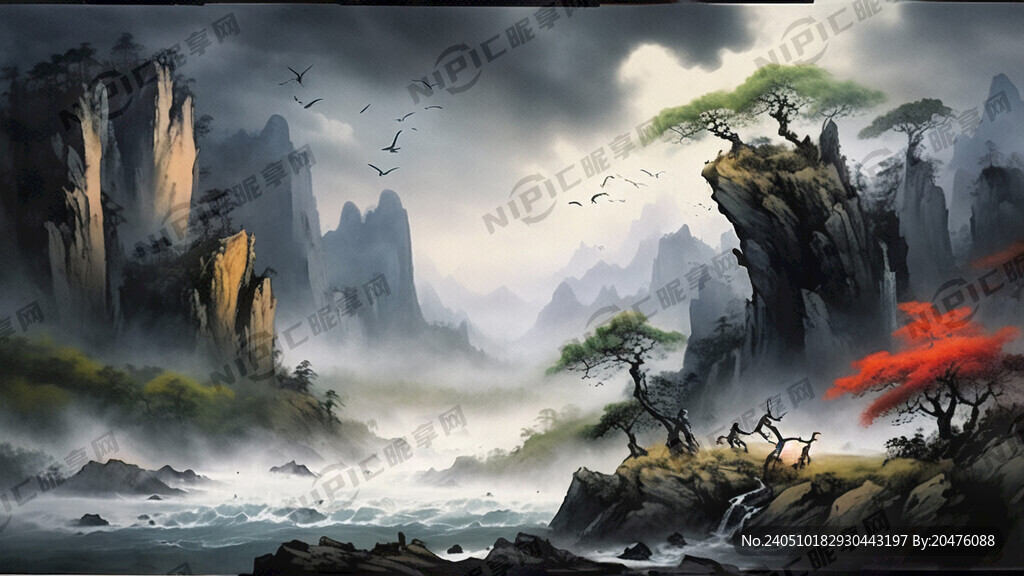 山谷 中国风 中国画 山水
