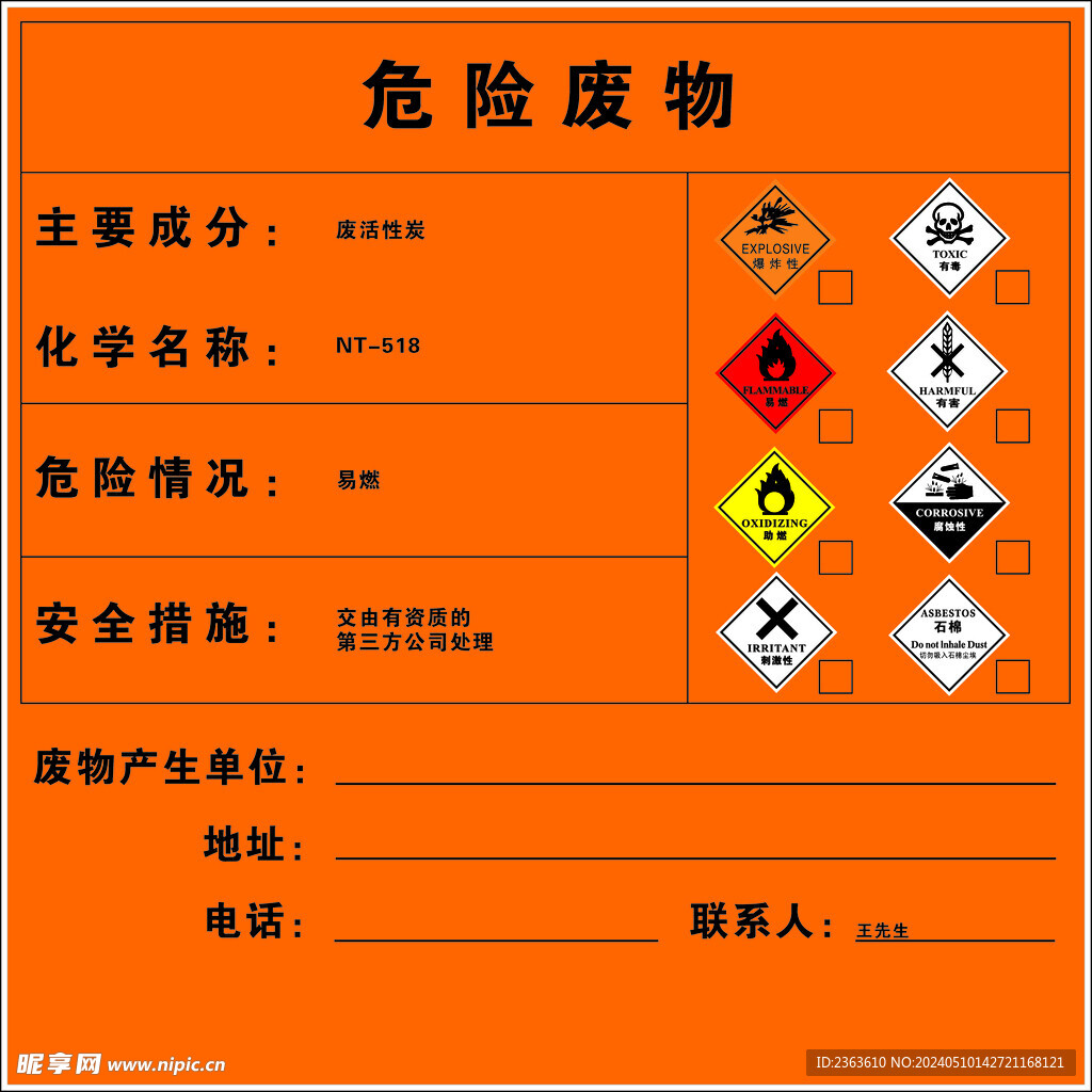 危险废物处理标识