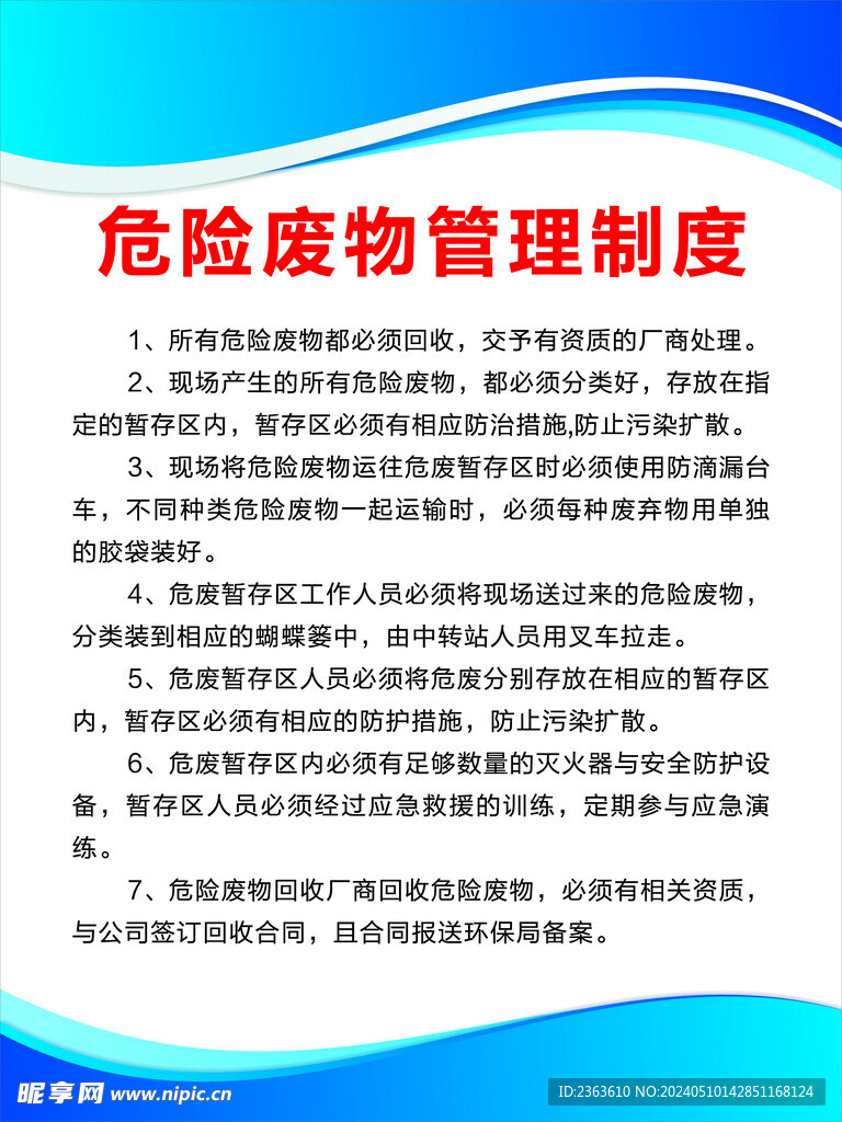 危险废物管理制度牌