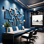 企业文化墙，蓝色为主色调，高端大气