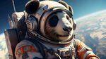 一个熊猫航天员在太空俯瞰地球