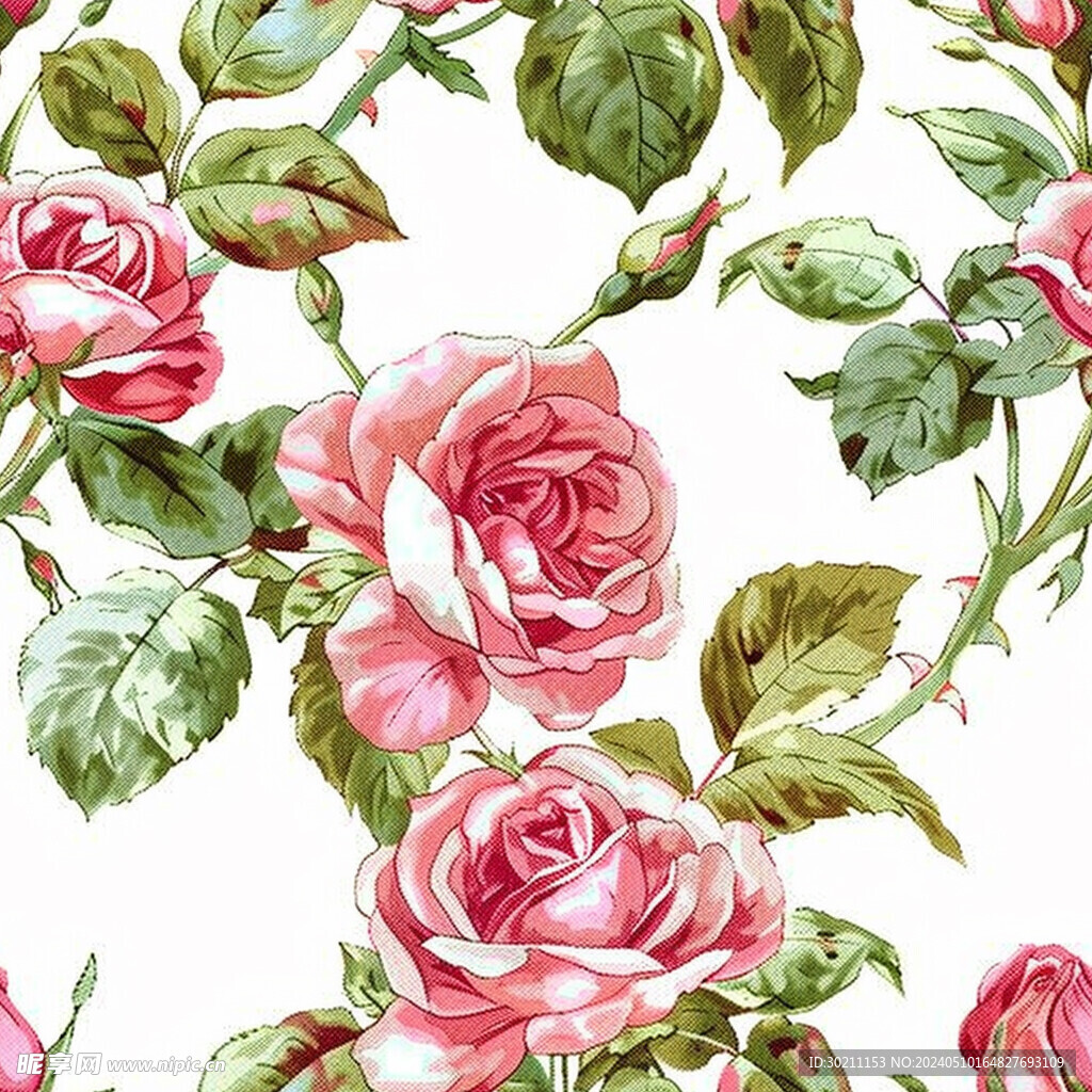 数码印花 手绘花 玫瑰