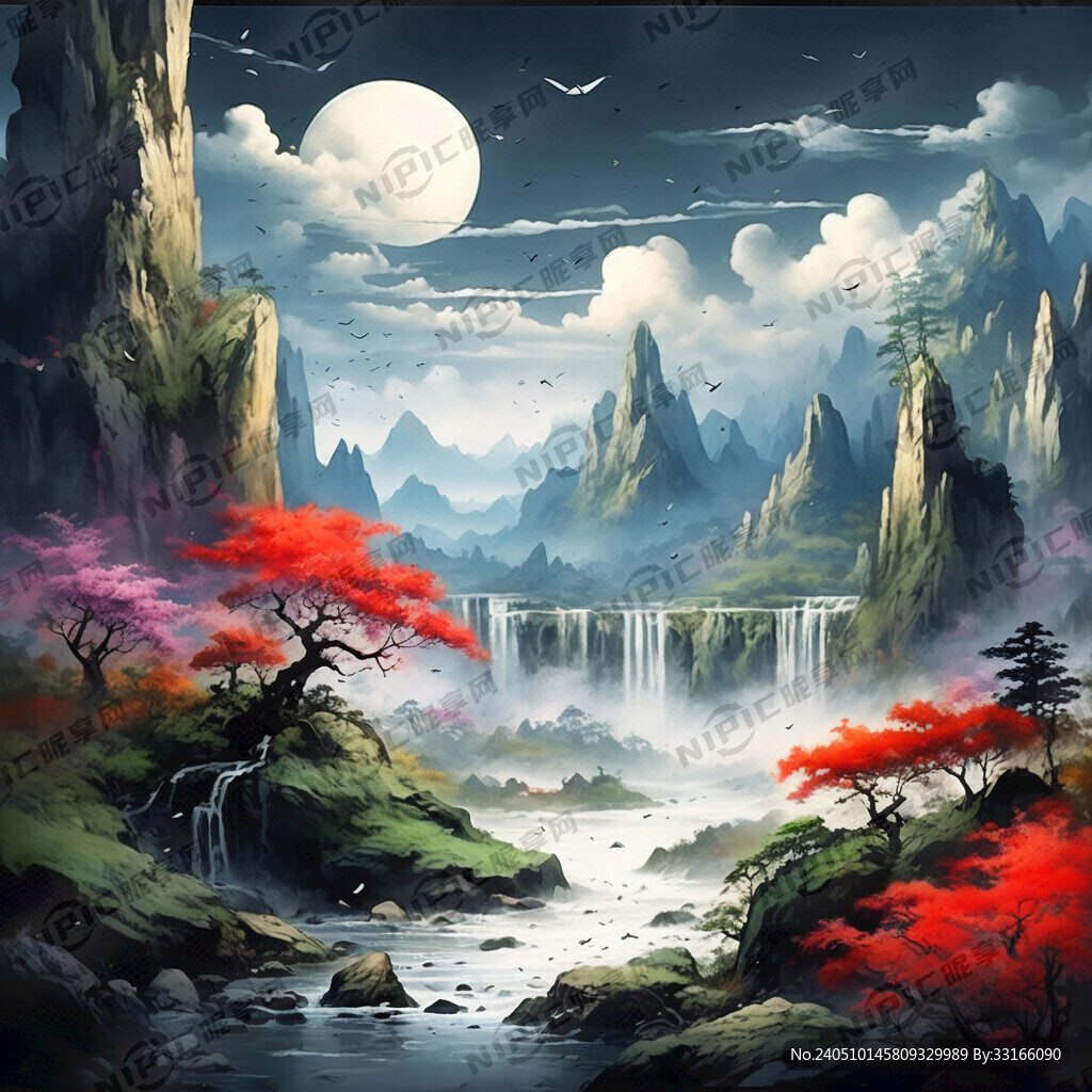 山谷 中国风 中国画 山水
