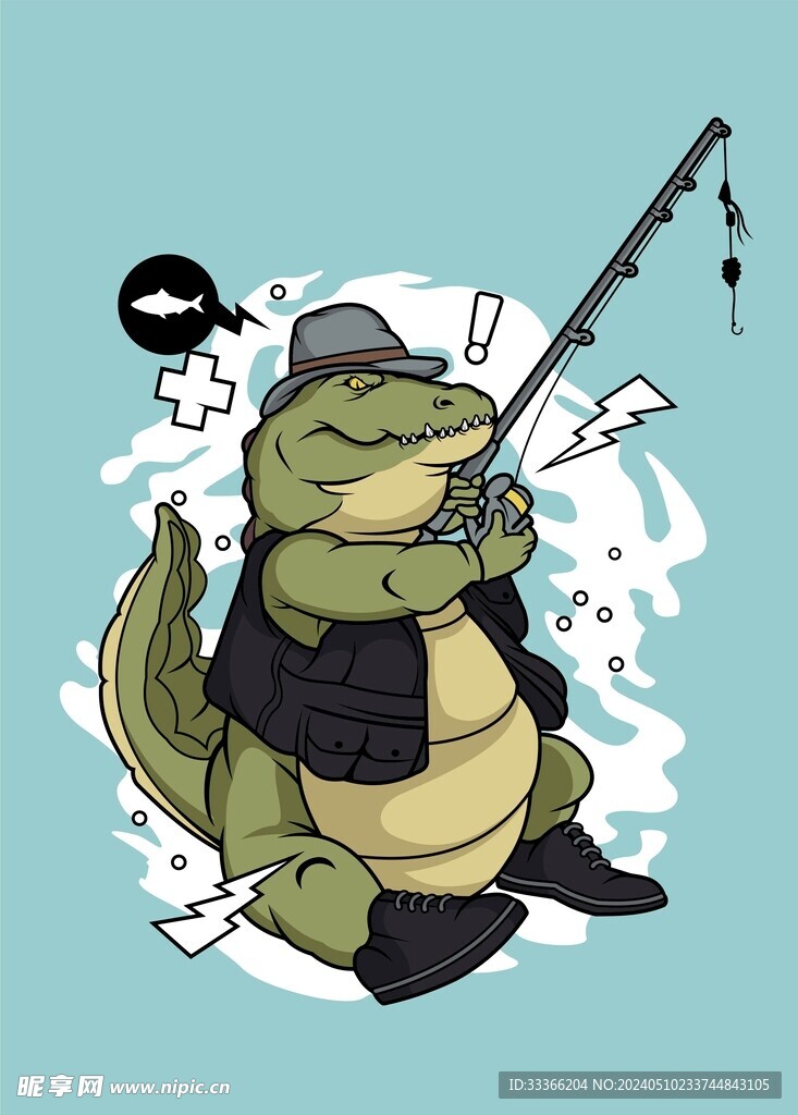 钓鱼鳄鱼插画