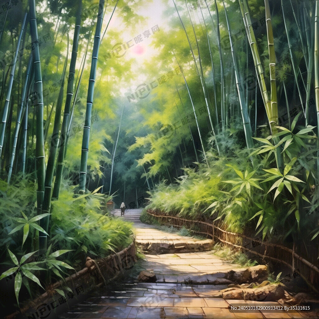 茂密的竹林油画