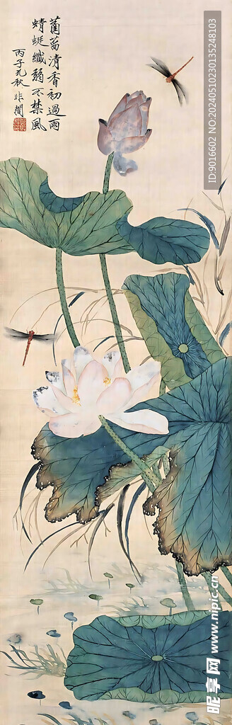 荷花蜻蜓中国画