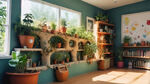种子屋，小学生课堂，让种子去旅行，种子介绍，种子的生长过程，要求童趣，生动活泼，室内效果，种子展示，墙面种子展示，内部空间展示，蕨类植物