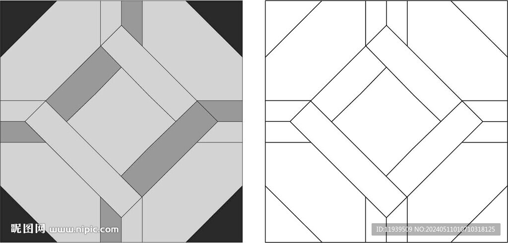 拼花地砖线稿花纹