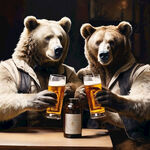 三只熊 两只棕色一只白色在中间 举杯喝啤酒