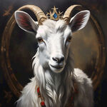 画一只带皇冠的白色山羊，要高贵端庄，穿的衣服简单，不复杂，高清