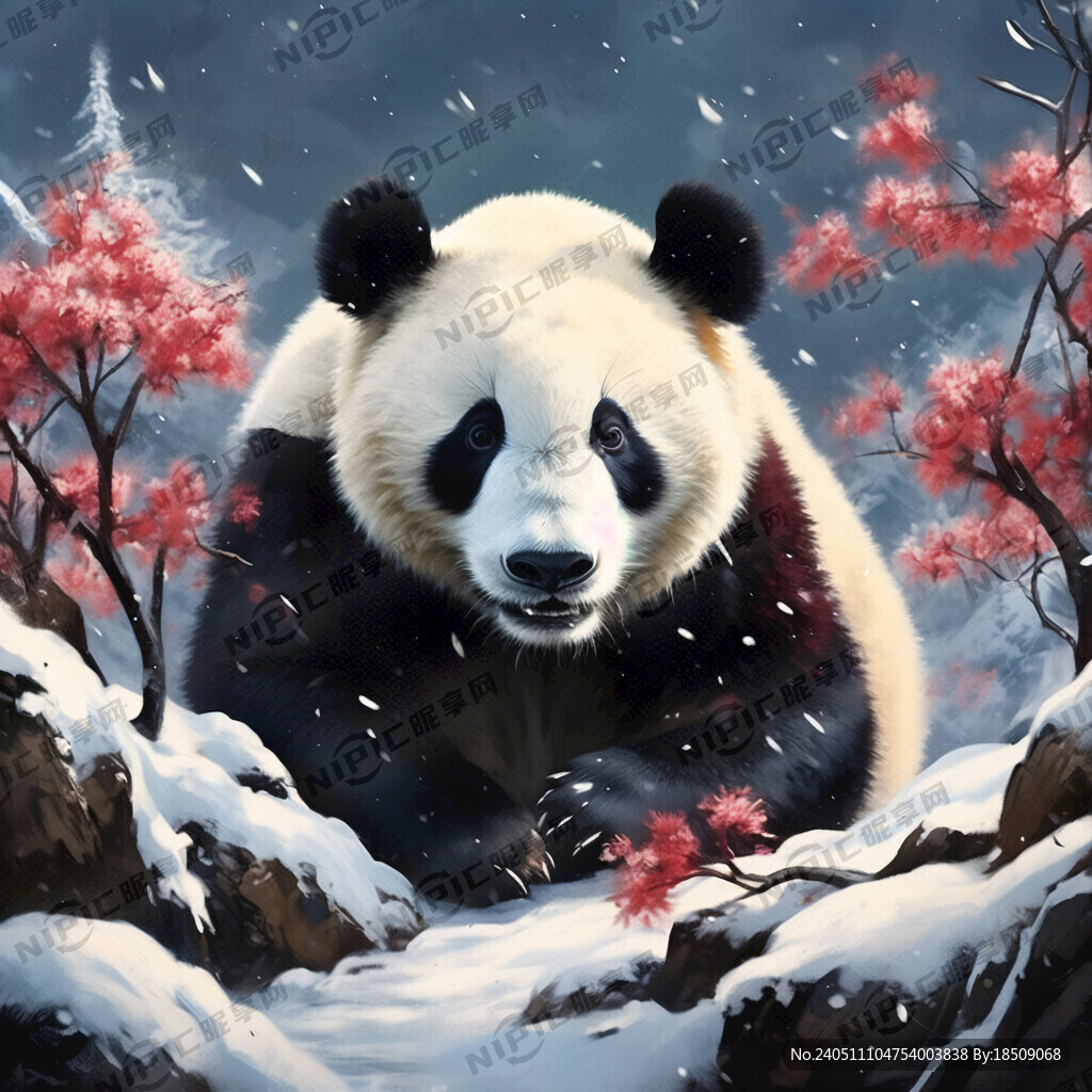 羌碉插画 雪山 熊猫 樱桃树