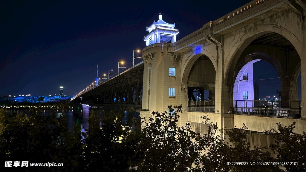 武汉长江大桥摄影照片夜景