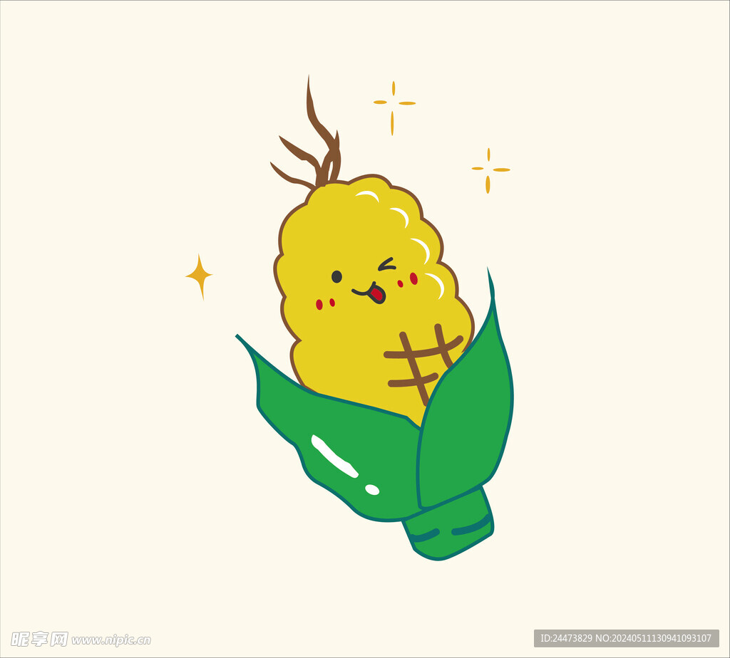 可爱蔬菜玉米矢量图手绘插画