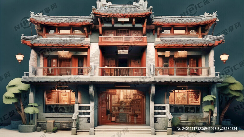 古建筑阁楼正面 插画