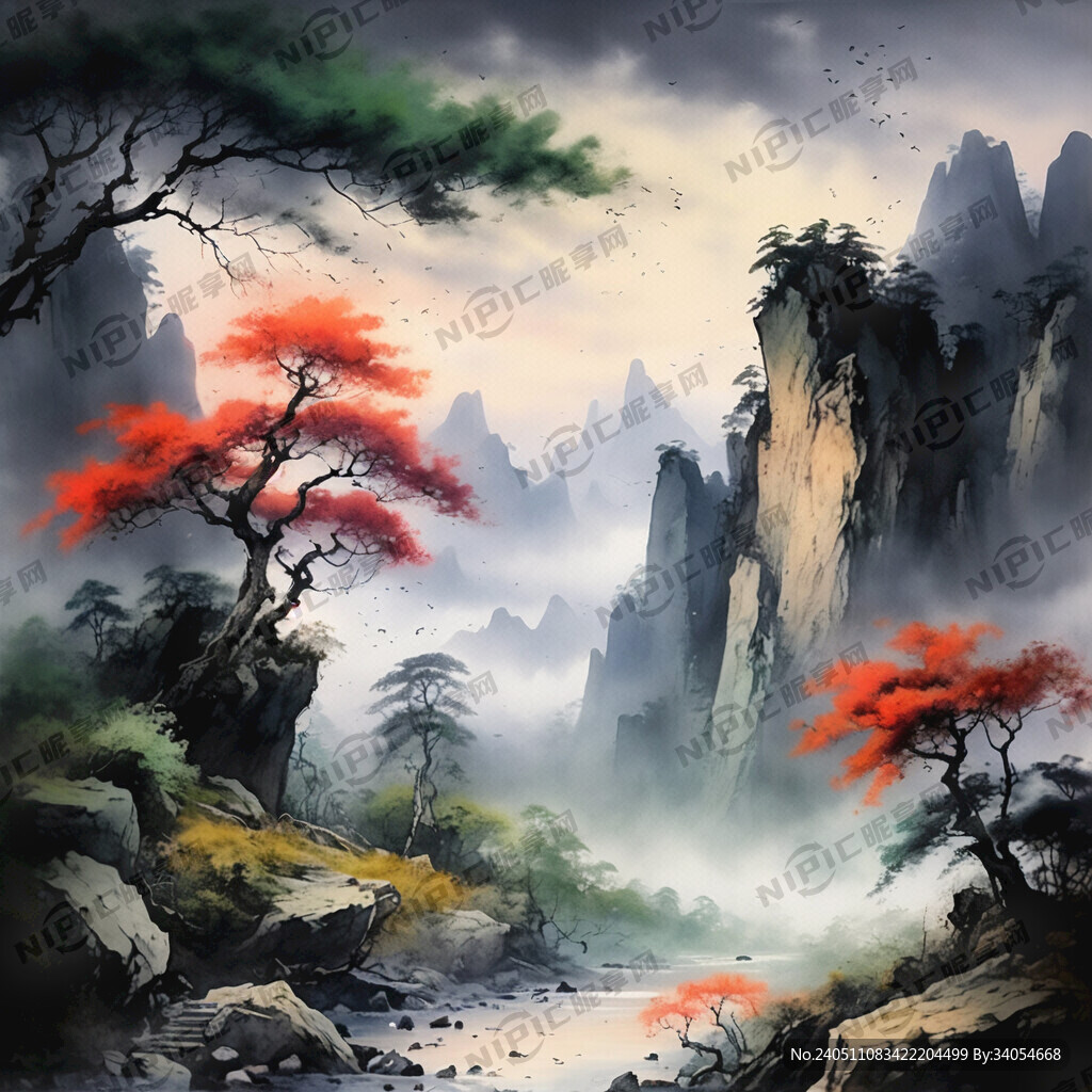 山谷 中国风 中国画 山水